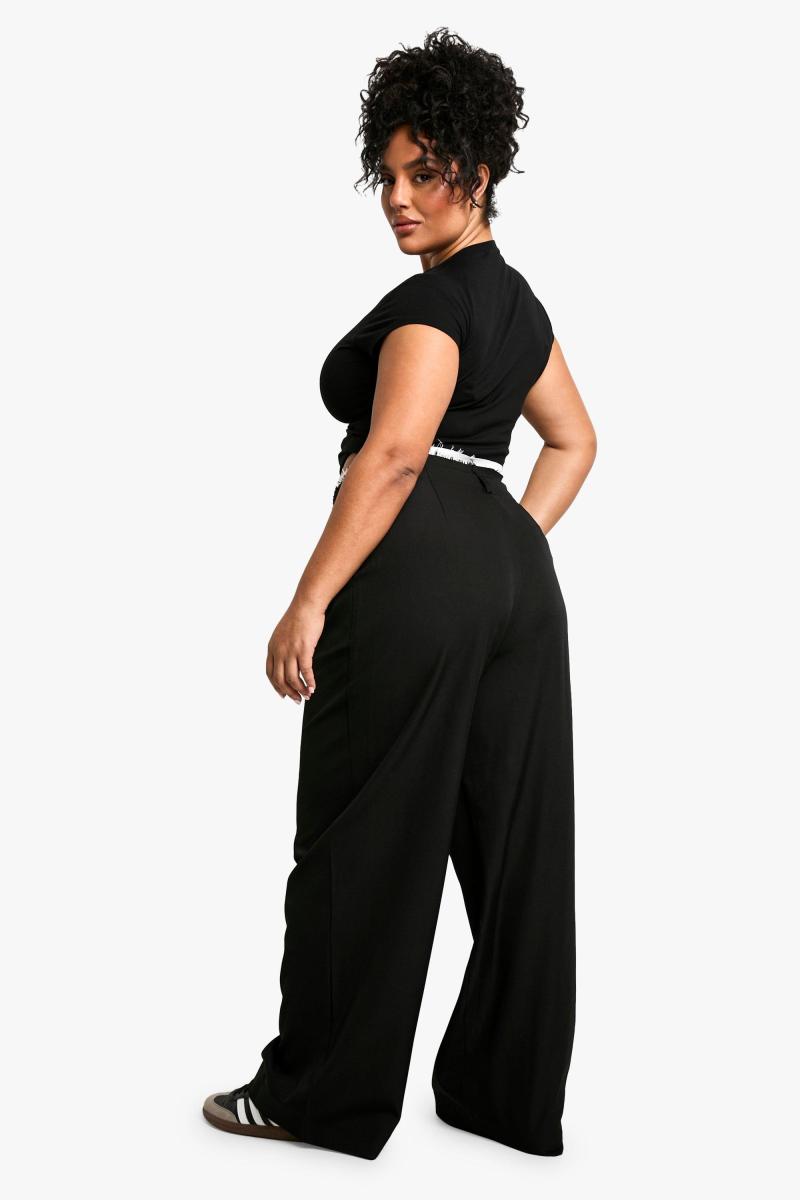 Плюс Fray Hem подвійна талія широкі ткані штани