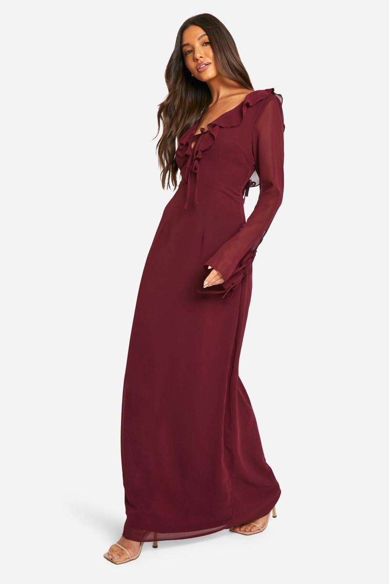 Сукня максі з шифоновою оборкою і рукавами на зав'язках