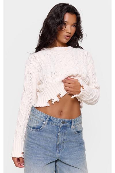 Укорочений в'язаний в'язаний джемпер кремового кольору