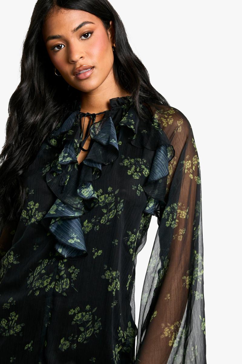 Висока темна квіткова сукня рукава рукава