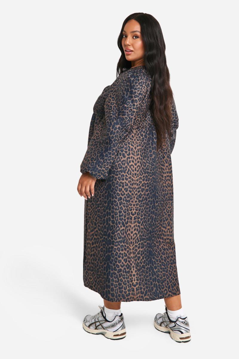 Плюс ткане плаття з леопардом міді