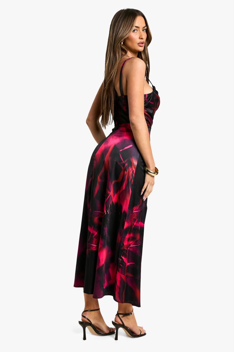 Квітковий атласний корсет Midaxi плаття