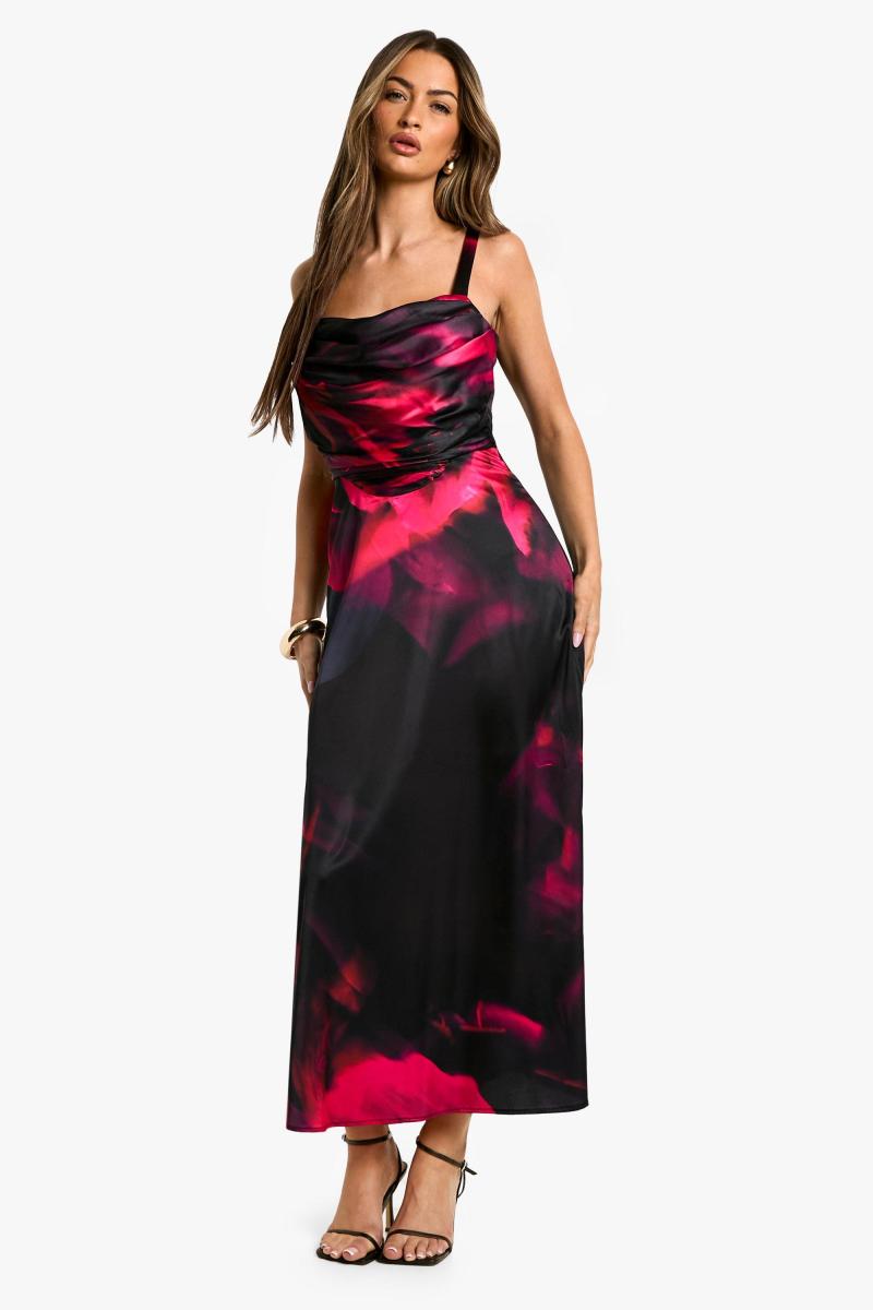 Квітковий атласний корсет Midaxi плаття