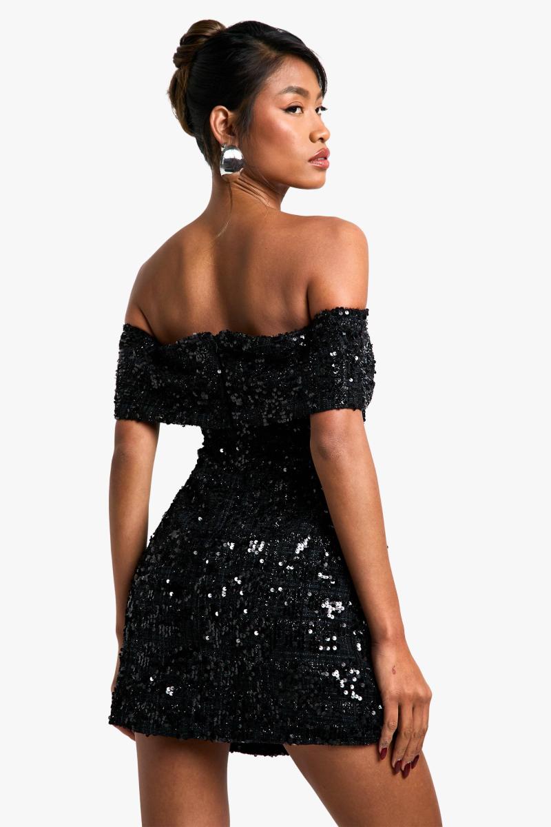 Міні-сукня Bardot Boucle з паєтками