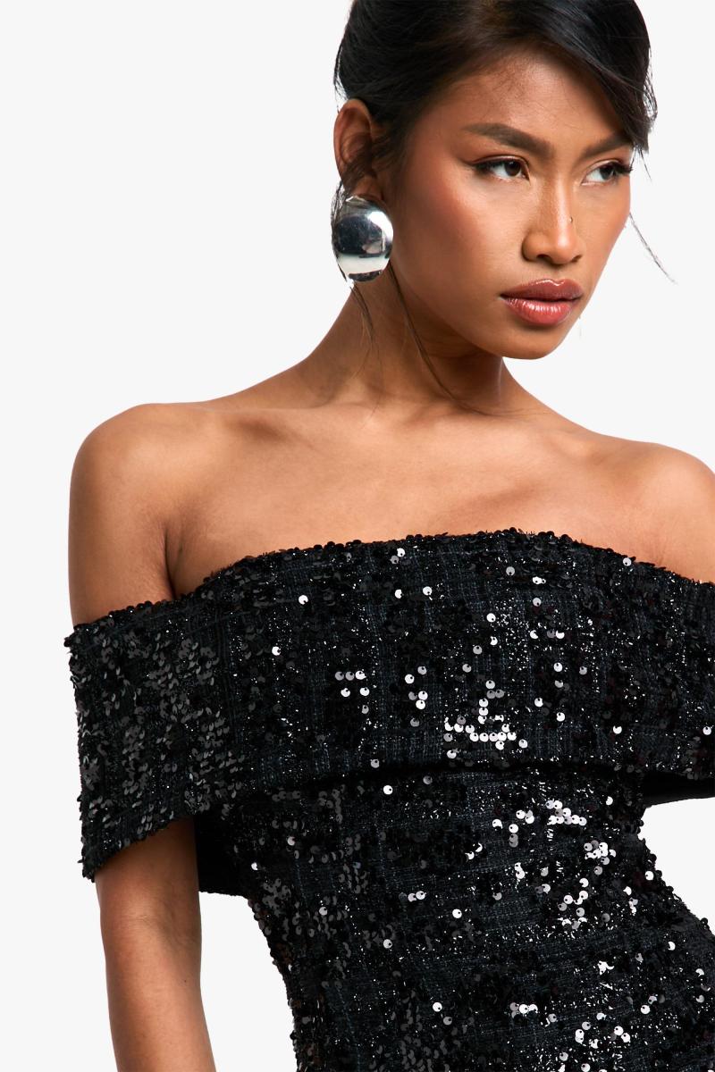 Міні-сукня Bardot Boucle з паєтками