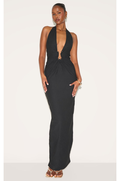 Чорний подвійний шар м’який дотик деталі Maxi плаття