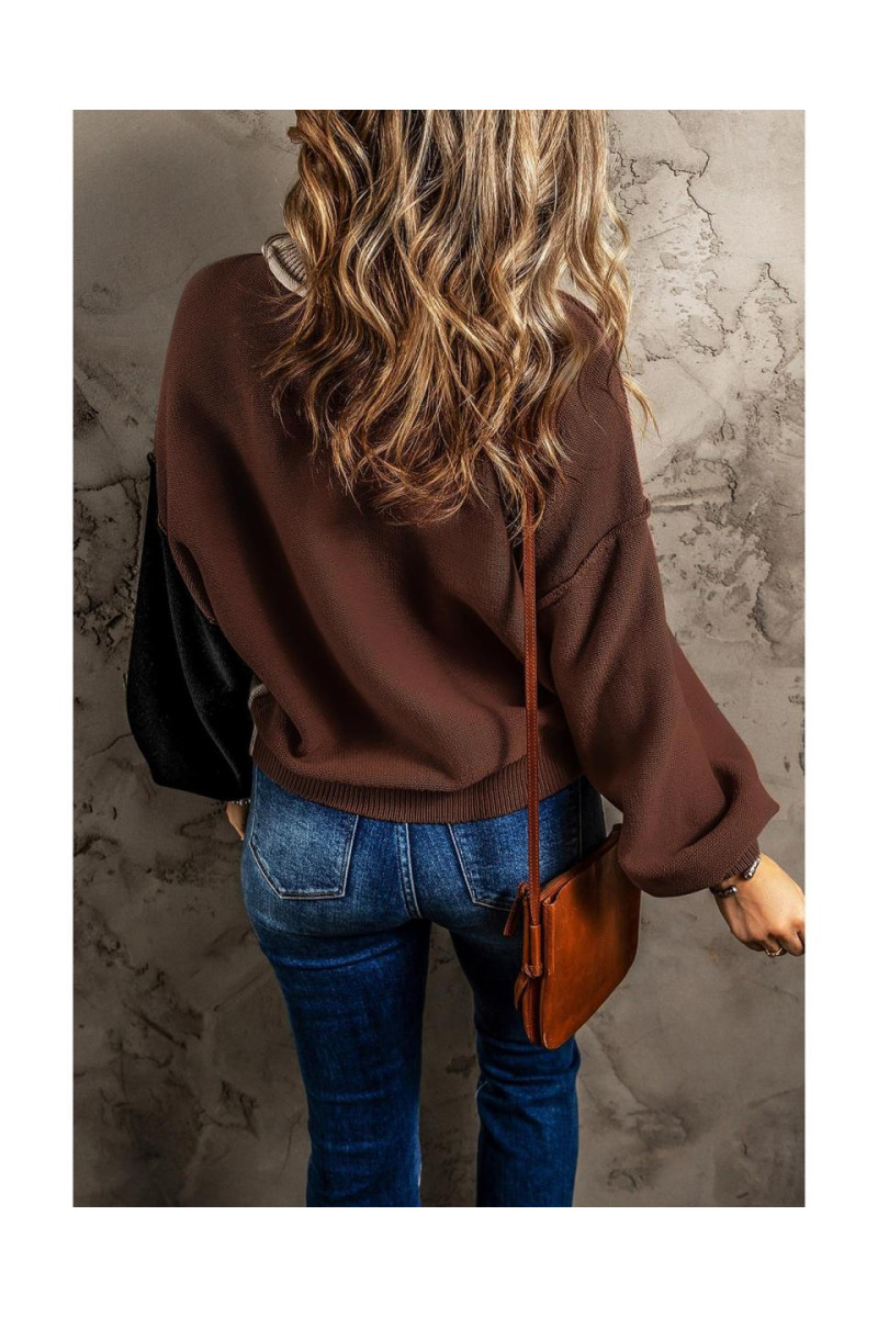 Кава кольорова блок єпископа рукав ребристий обрізний светр