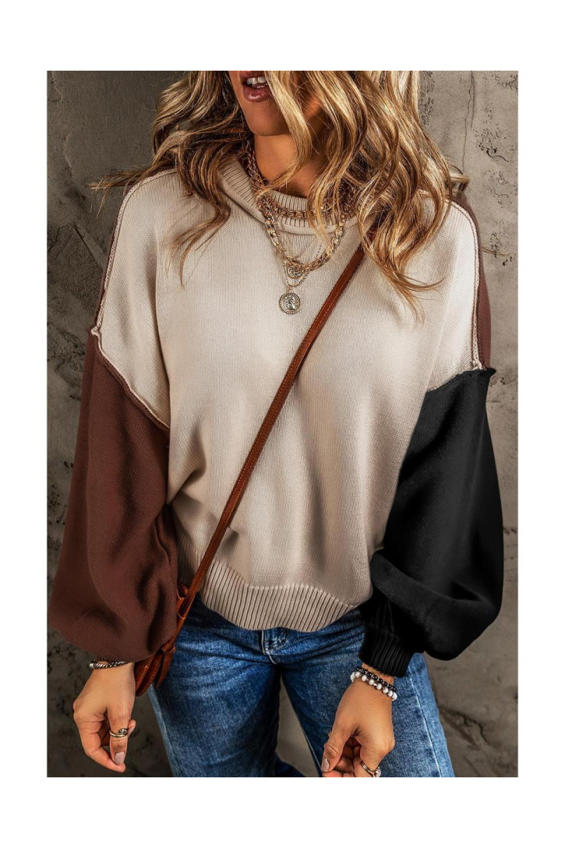 Кава кольорова блок єпископа рукав ребристий обрізний светр