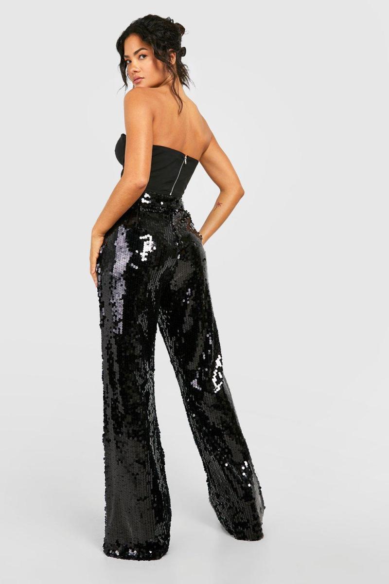 Широкі штани з високою талією з блискітками