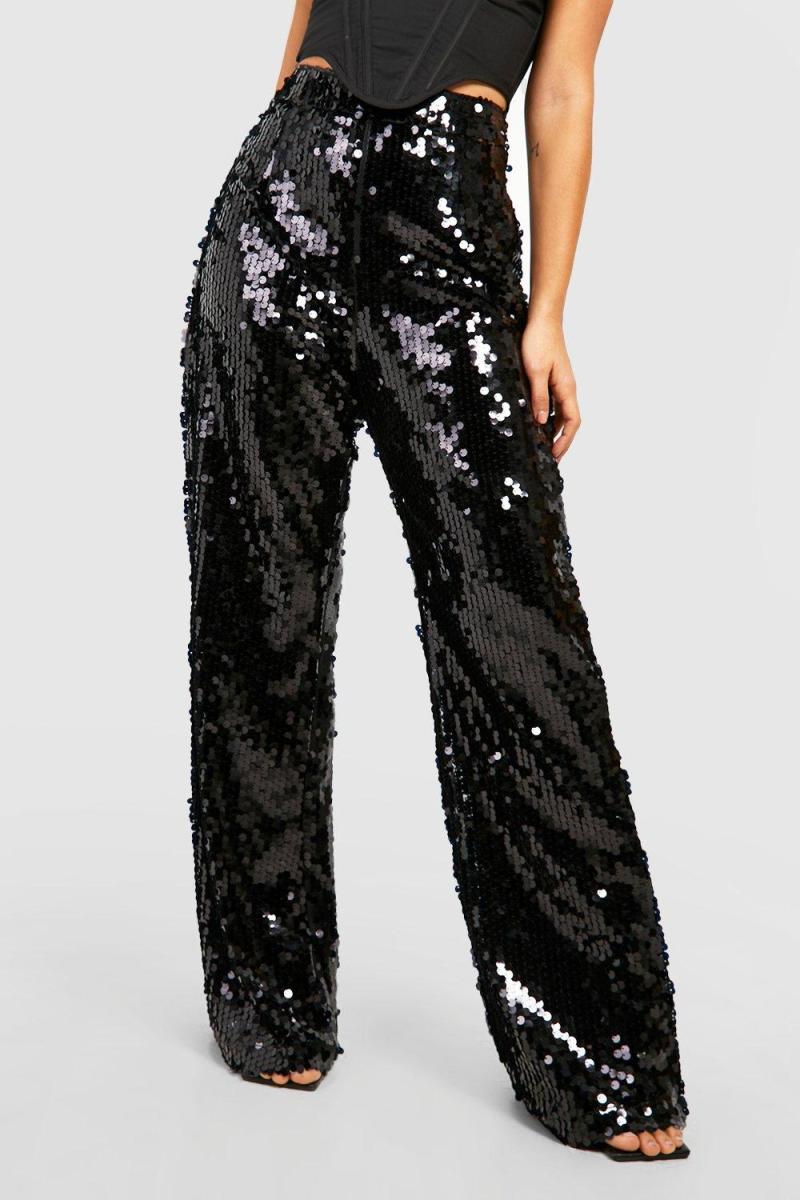 Широкі штани з високою талією з блискітками