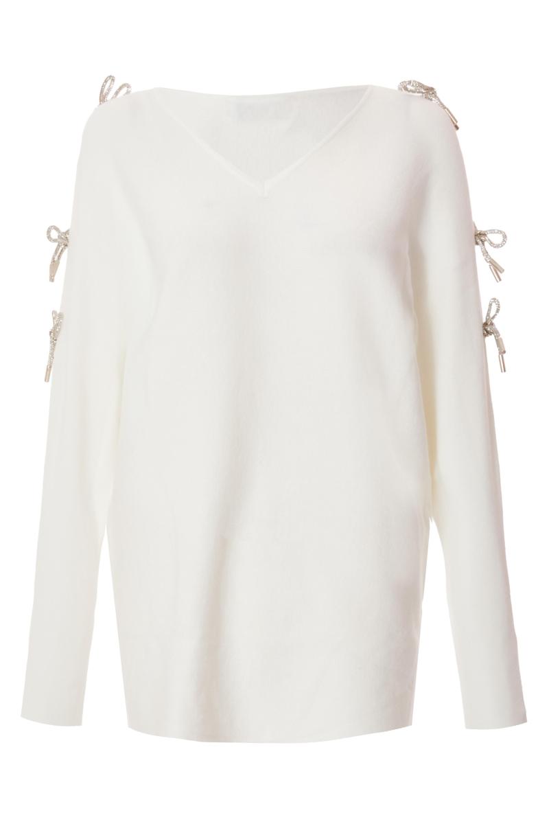 Білий в'язаний діаманте лук -джемпер