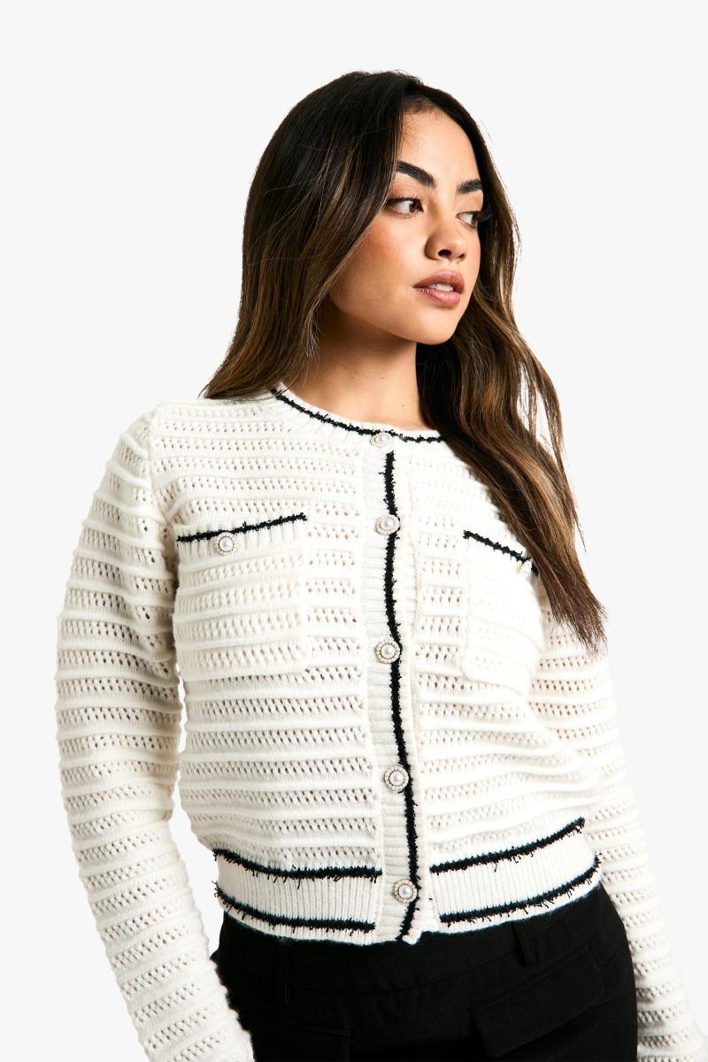 В'язаний кардиган з контрастними деталями букле