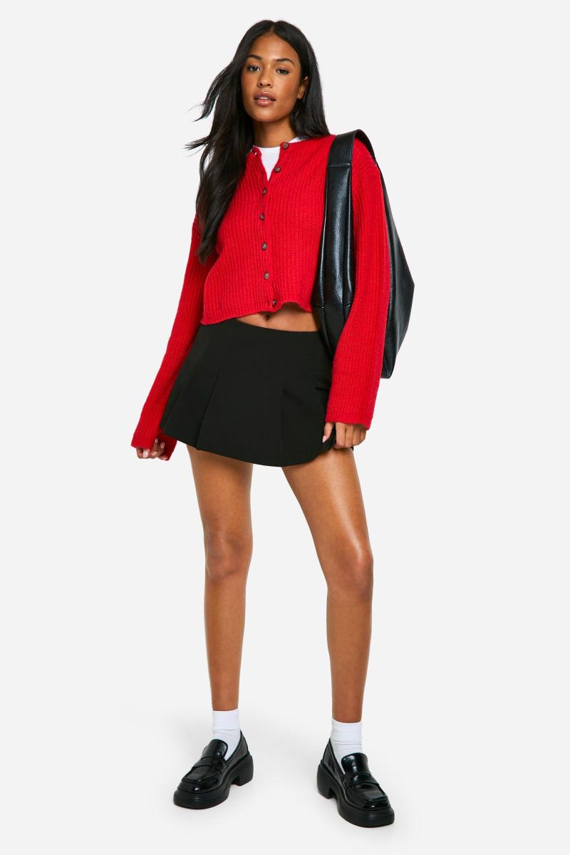 Високий екіпаж шиї м'який трикотажний мікро кардиган