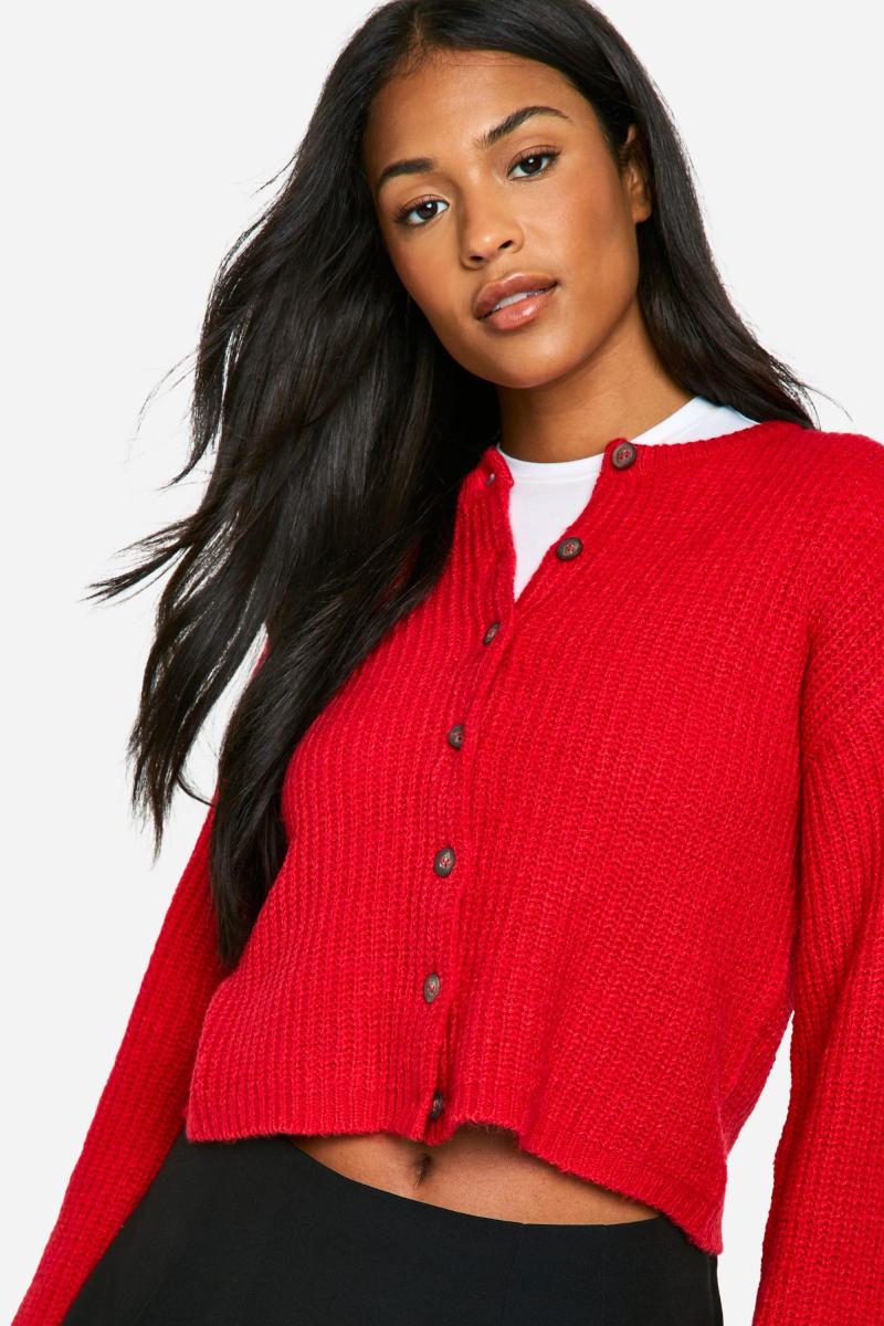 Високий екіпаж шиї м'який трикотажний мікро кардиган