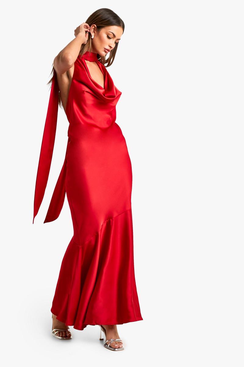 Сукня атласа Halterneck Maxi