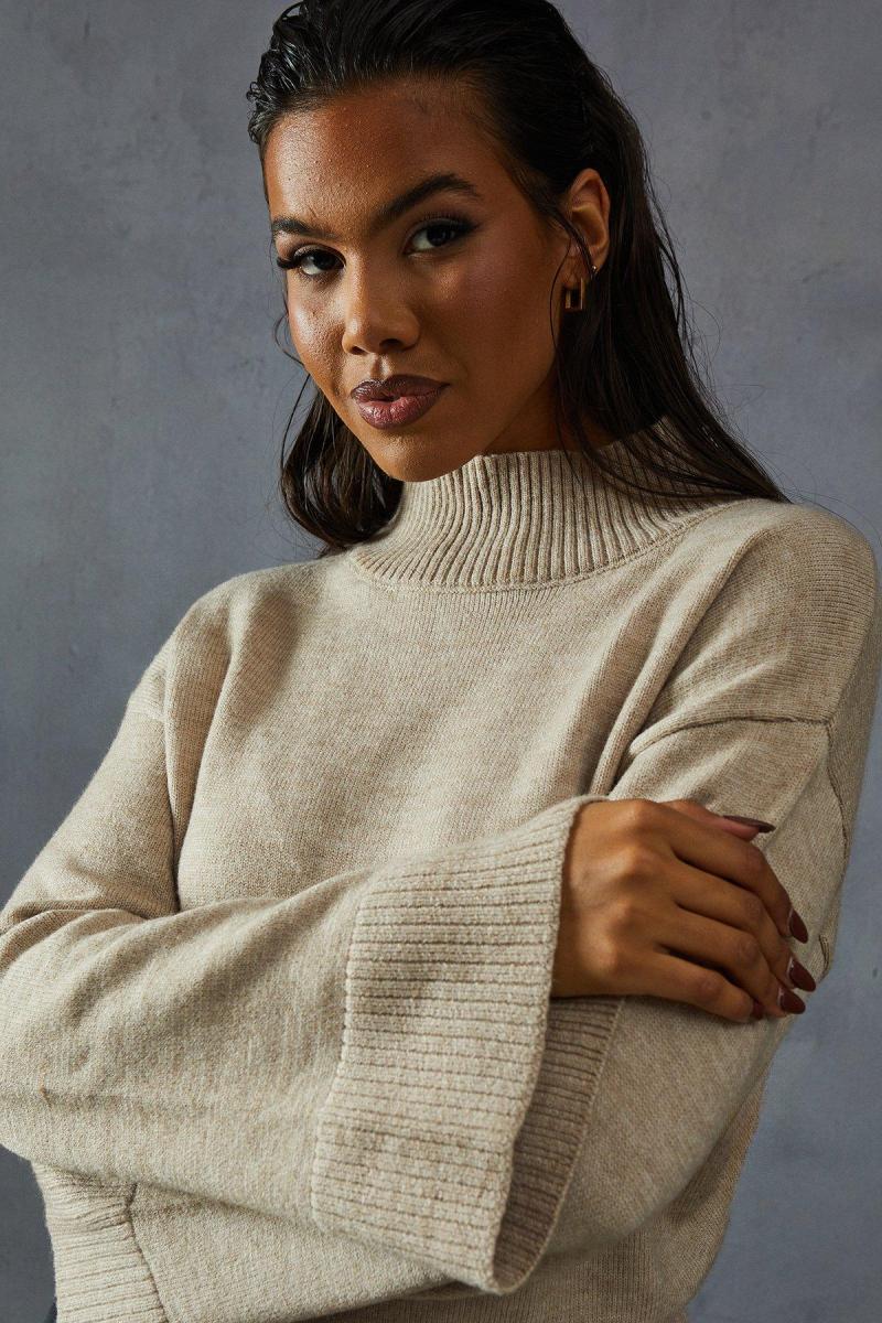 В'язаний перемичка з високою шиєю на шиї