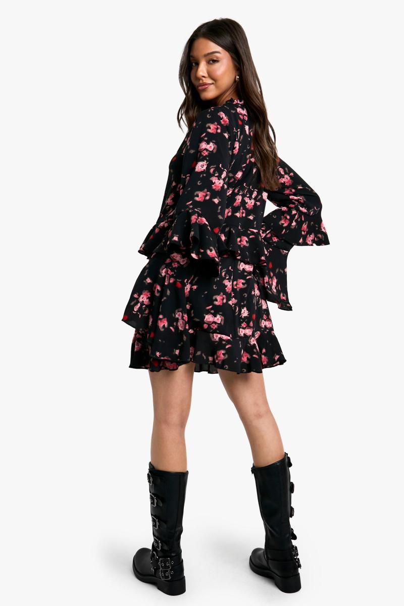 Квіткові надруковані вбрання з довгими рукавами для картуркових плаття