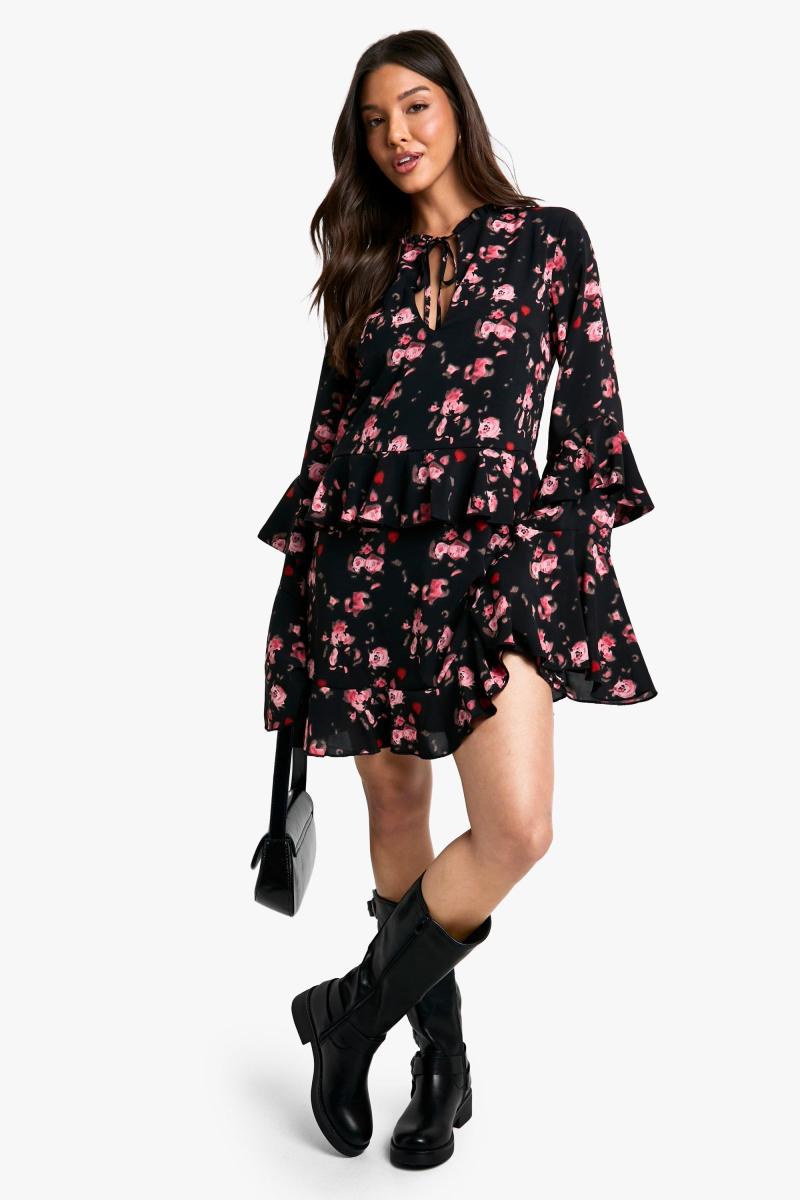 Квіткові надруковані вбрання з довгими рукавами для картуркових плаття