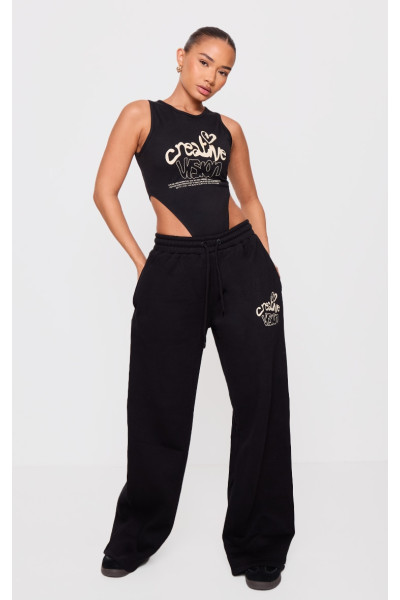 Маленькі чорні широкі штани для бігу з деталлю Маленькі чорні широкі штани для бігу з деталлю