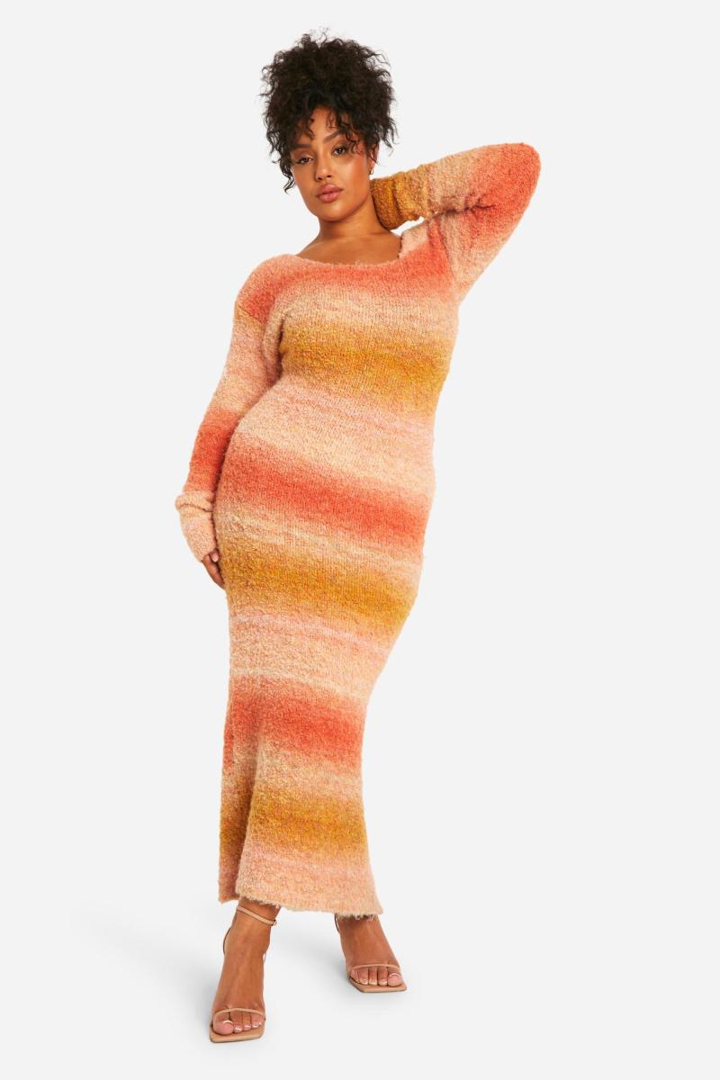 Плюс омбре пухнаста в’язана сукня Midaxi