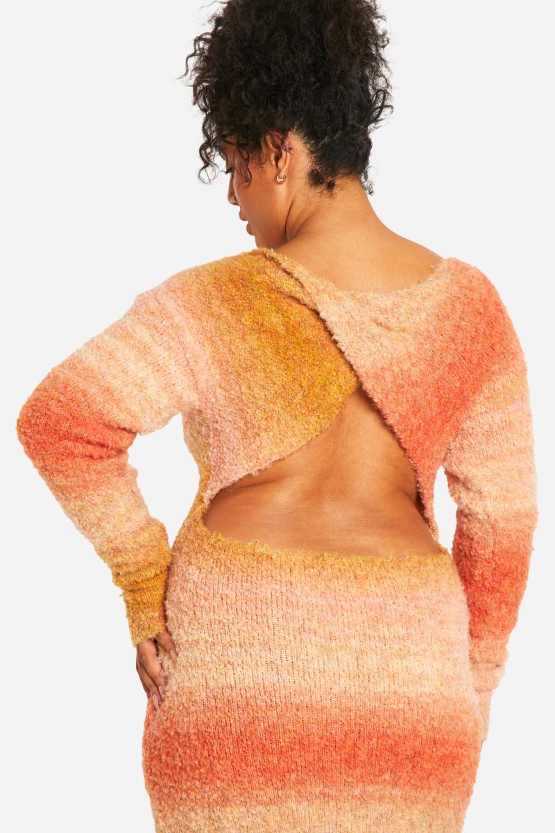 Плюс омбре пухнаста в’язана сукня Midaxi