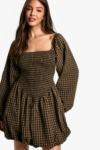 Перевірте міні -плаття з довгим рукавом з довгим рукавом Перевірте міні -плаття з довгим рукавом з довгим рукавом