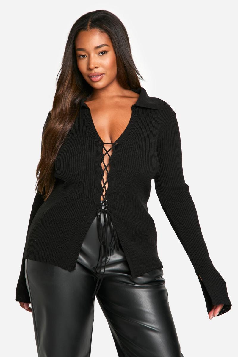 Плюс джемпер зі шнурівкою