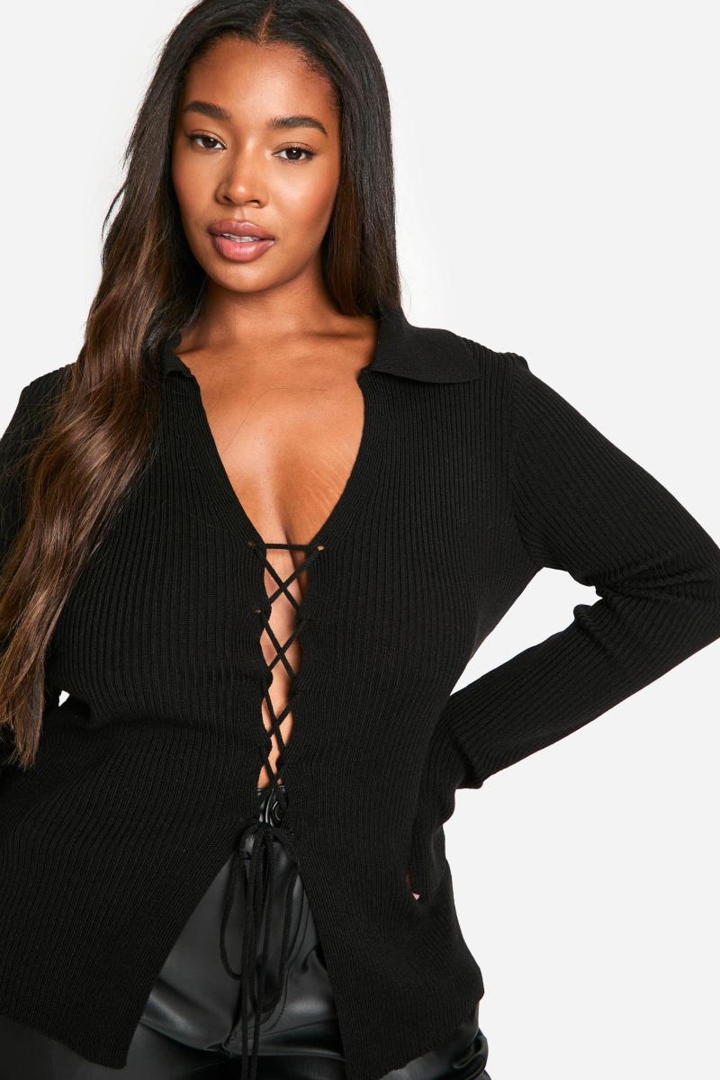 Плюс джемпер зі шнурівкою