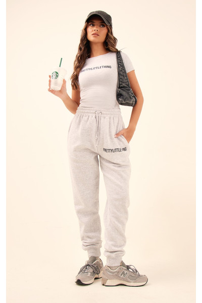 PrettyLittlething Ash Grey Logo High Tasted Manted Joggers