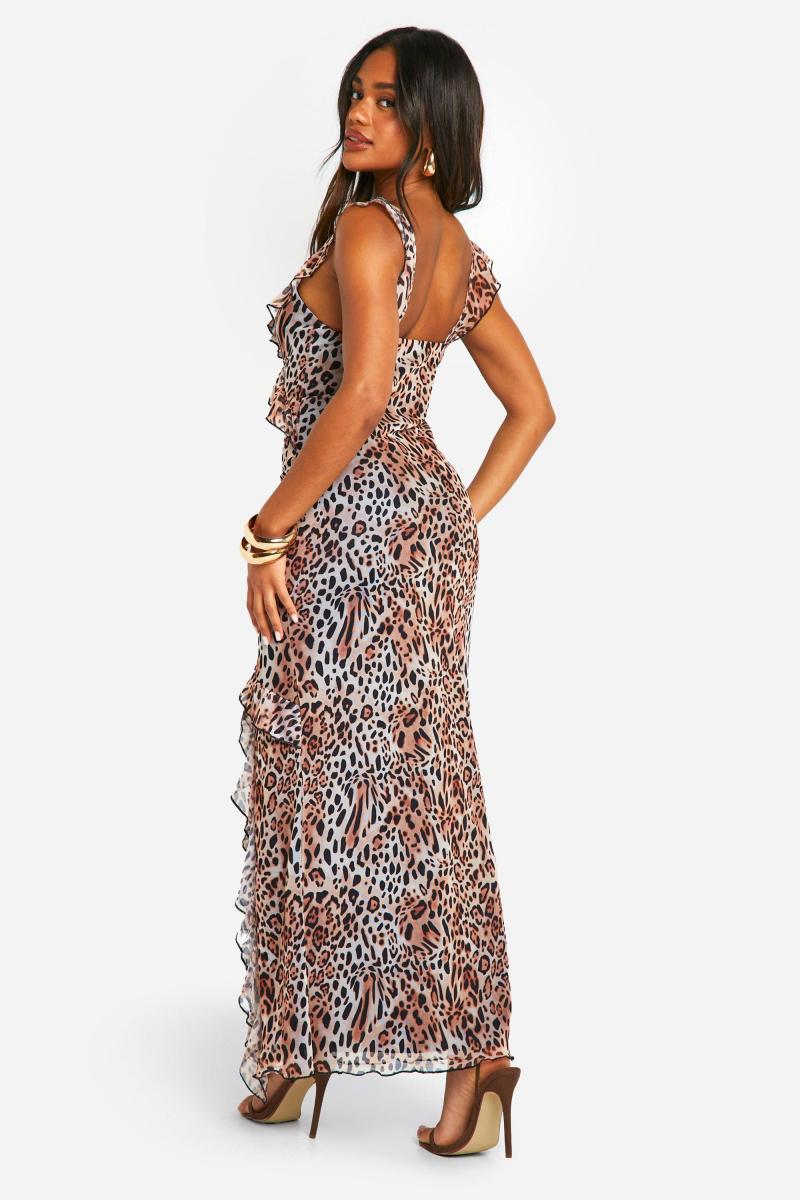 Leopard Mesh Ruffle Maxi Scret