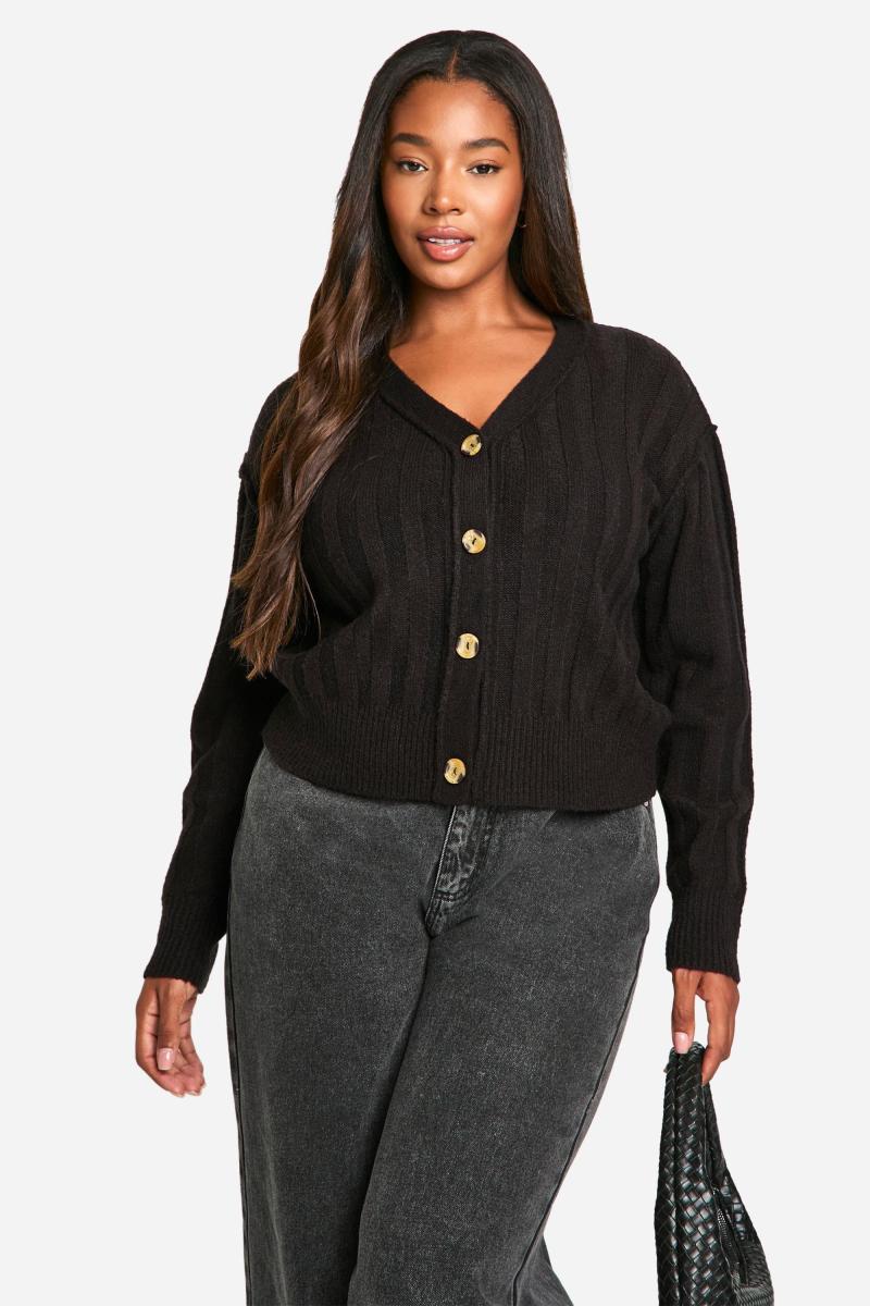 Плюс деталь шва м’який ребл в'язаний хлопець кардиган