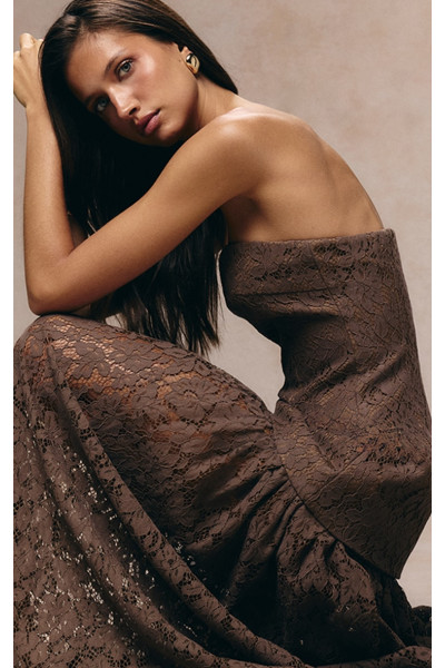 Taupe мереживна панель спідниці панель бандо Midaxi плаття