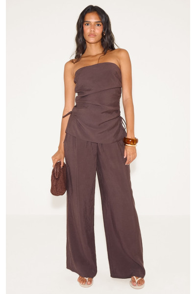 Шоколадний тканий брюк з прямими ногами