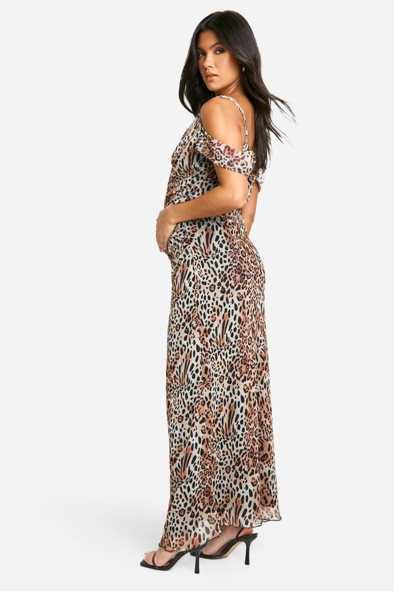 Материнська сітка леопардовий друк для кожуха шия Bardot maxi плаття