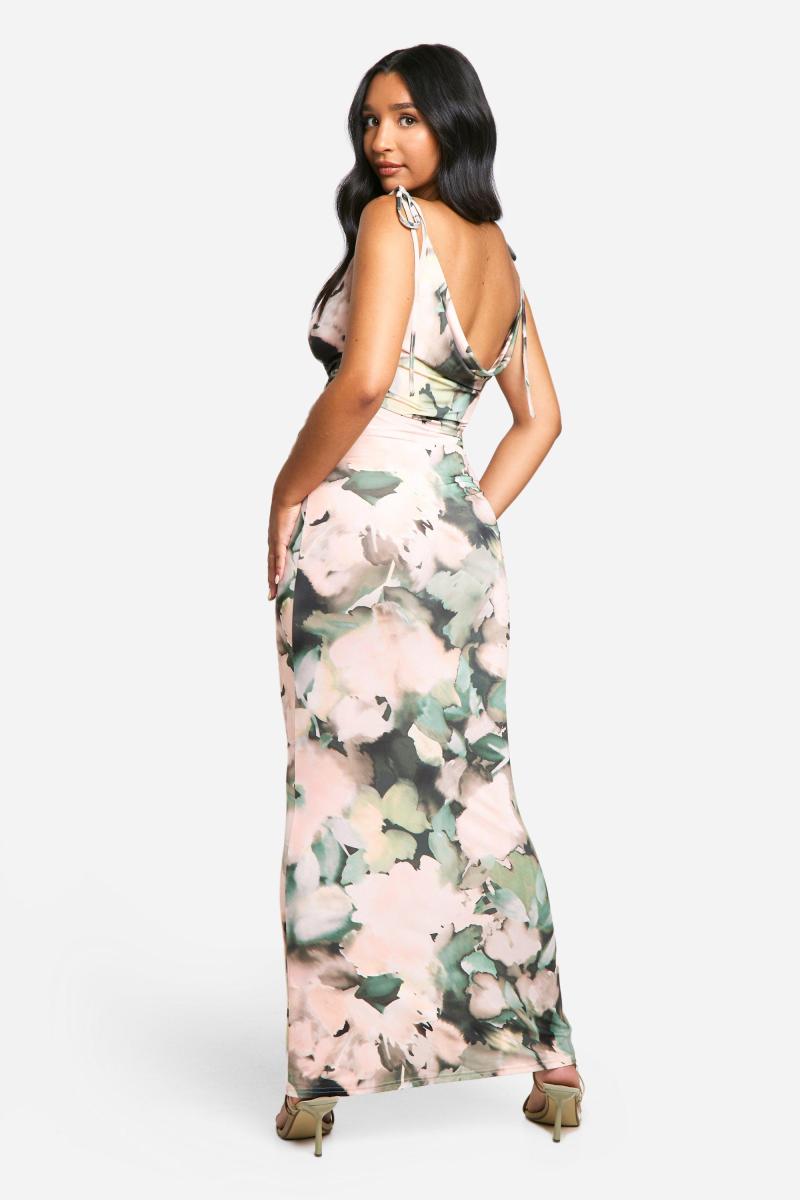 Емілі Шак материнство Слінкі квітковий принт Каула Шия Низька спинка Максі Сукня