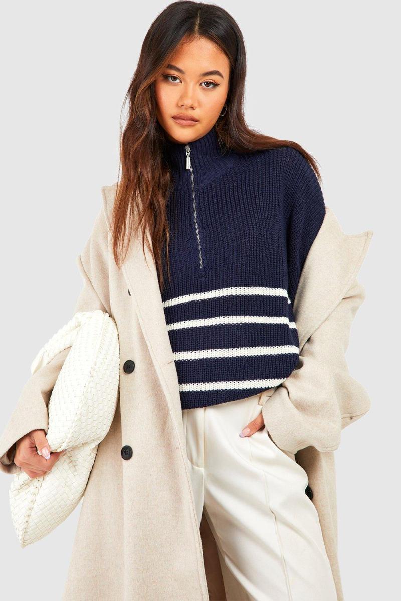 Джемпер у смужку на половину блискавки