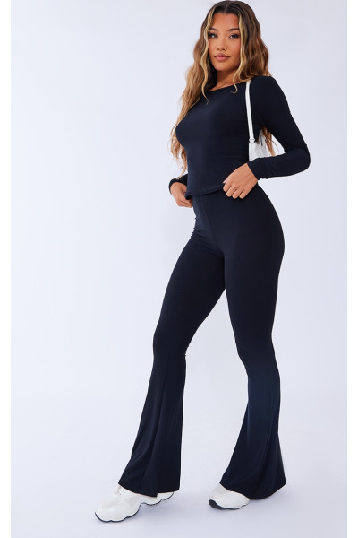 Чорні розкльошені штани з високою талією Soft Touch Чорні розкльошені штани з високою талією Soft Touch