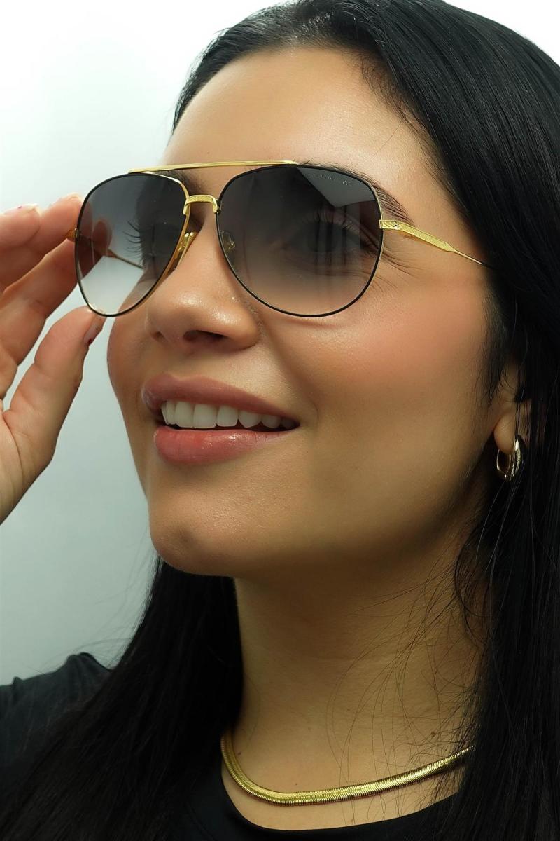 Aviator Black Yellow Gold темно -сірий до очищення градієнтного польоту 004