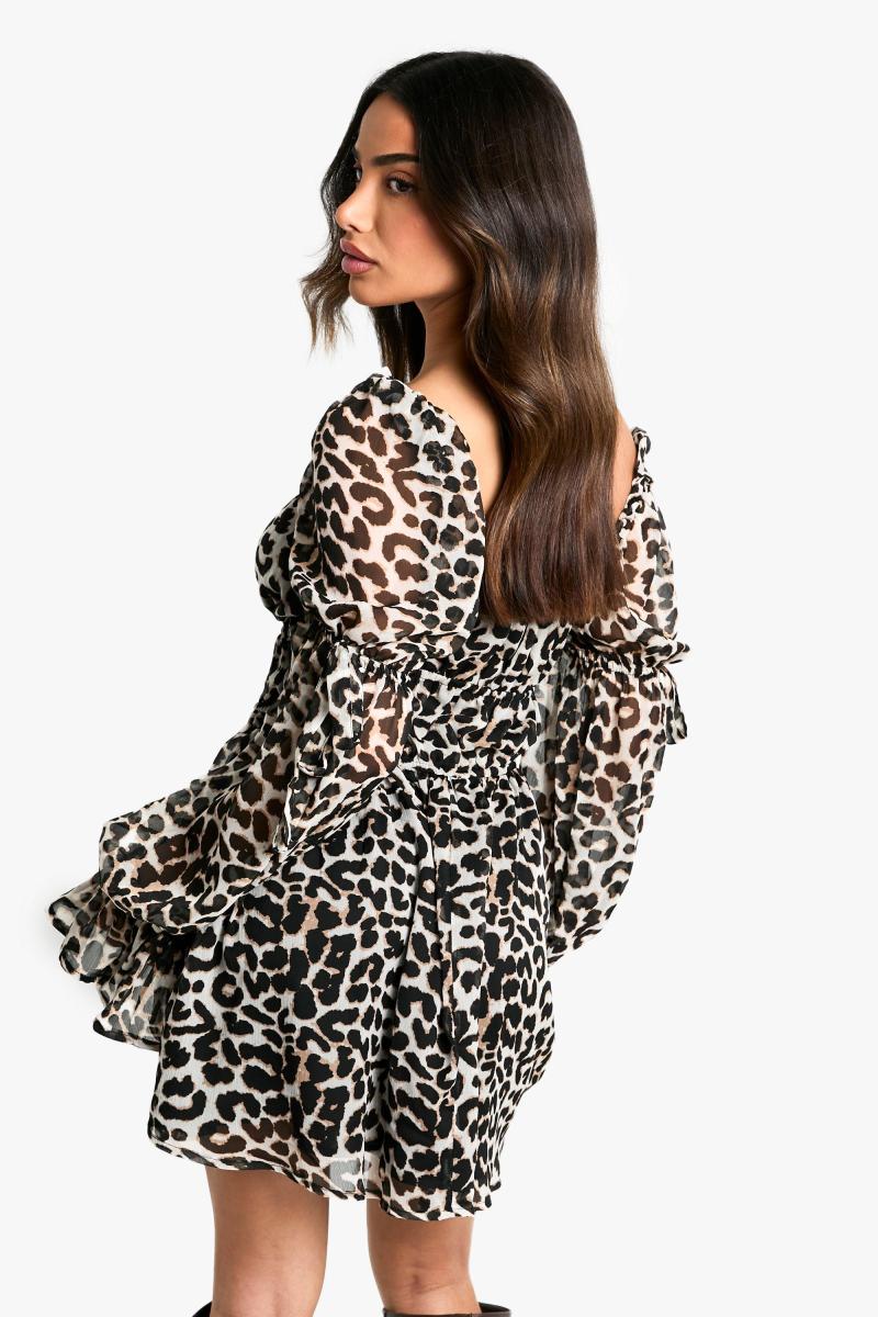 Міні -сукня з маленьким леопардовим рафінгом