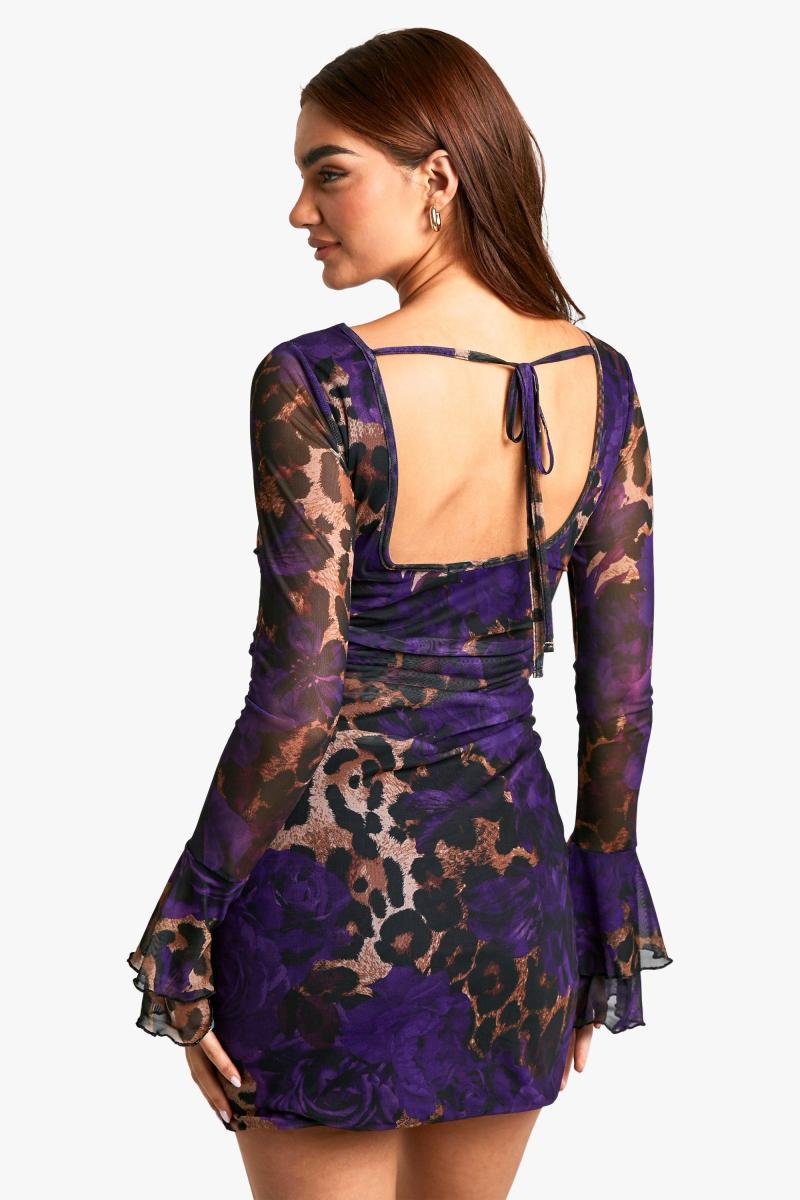 Міні -сукня з колами змішаного леопардового друку