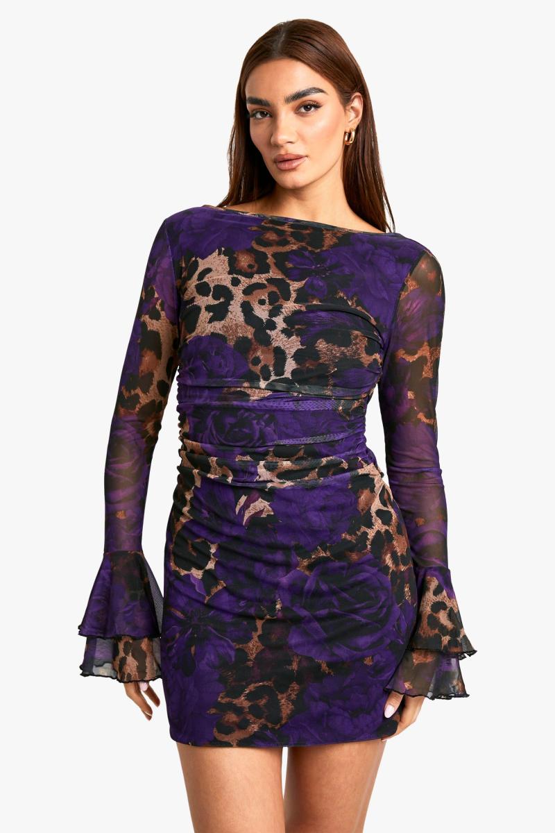 Міні -сукня з колами змішаного леопардового друку
