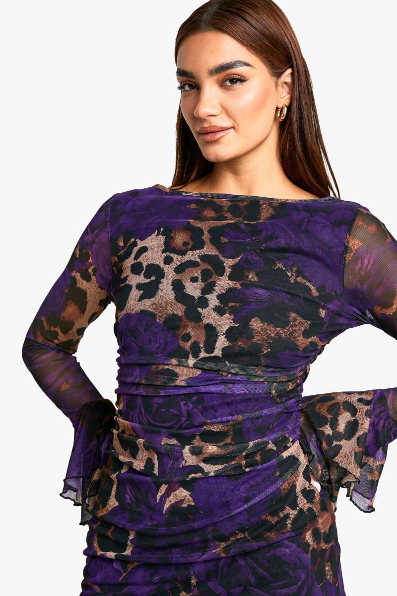 Міні -сукня з колами змішаного леопардового друку