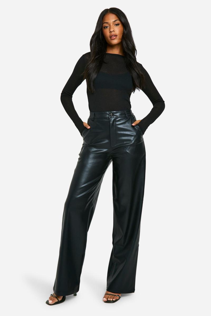 Високі широкі штани зі штучної шкіри