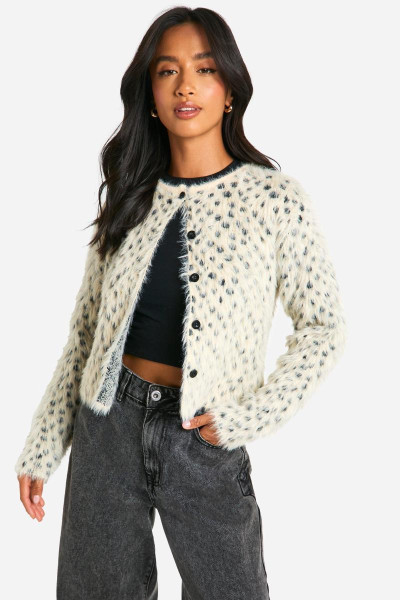 Маленький леопардовий трикотажний нечіткий кардиган