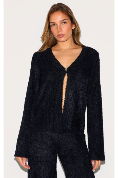 Чорний текстурований v Кнопка Кнопка Кардіган