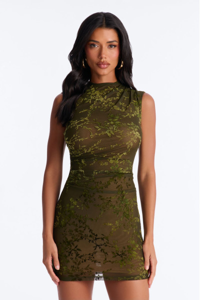Сітчаста сукня міні з флоковим принтом 