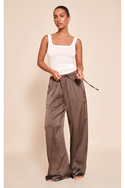 Вугілля текстурована атласна низька підйом широка нога штани