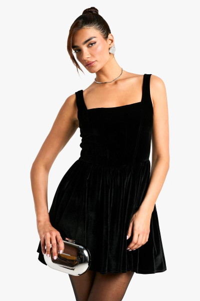Оксамитова міні-сукня Milkmaid з квадратним вирізом Оксамитова міні-сукня Milkmaid з квадратним вирізом