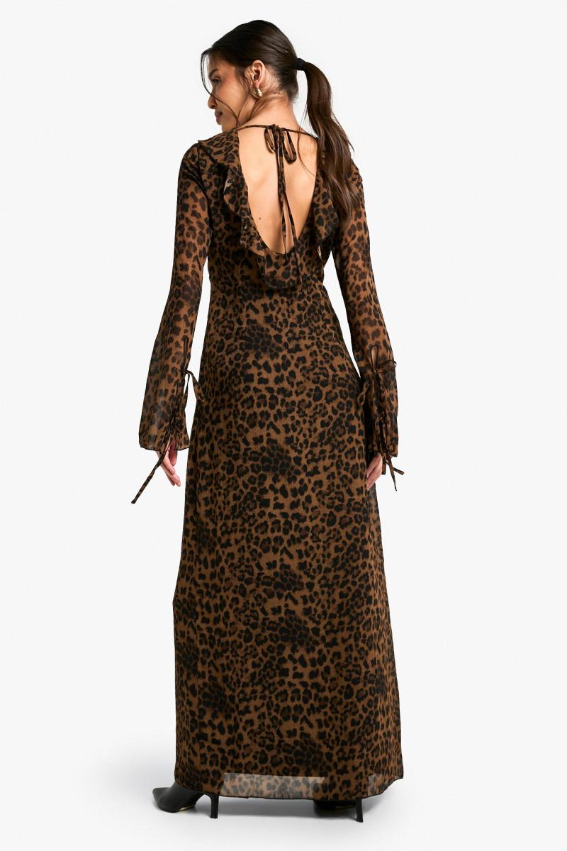 Leopard Chiffon Ruffle Shift Maxi