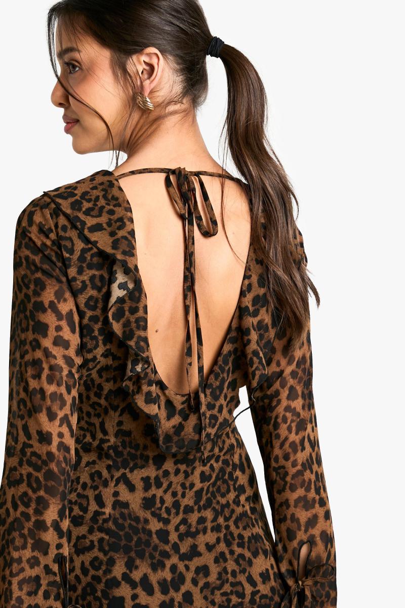 Leopard Chiffon Ruffle Shift Maxi